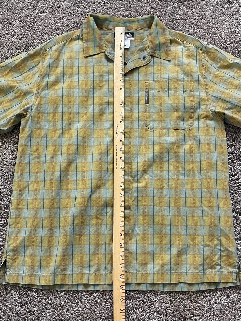 Columbia Men’s Yellow and Green Plaid Short-Sleeve Button-Down Shirt - Picture 5 of 7